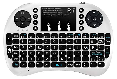 Rii Mini i8+ - Mini teclado inalámbrico (disposición de teclas italiana), retroiluminado, con panel táctil para smart TV, mini PC, HTPC, consola y ordenador. i8+ Wireless (BIANCO)
