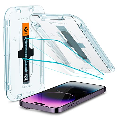 Spigen Glas.tR EZ Fit Protector Pantalla para iPhone 14 Pro Max, 2 Unidades, Alta Definicion, Dureza 9H