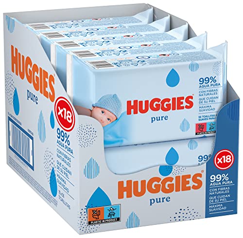 Huggies Pure Toallitas para Bebé - 18 paquetes de 56 unidades (1008 Toallitas)