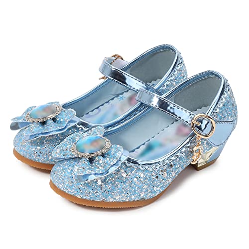 YOSICIL Disfraz Princesa Zapatos Frozen Elsa Zapatos de Lentejuelas Antideslizante Niñas Zapatos de Tacón Velcro Zapatillas de Baile para Vestir Fiesta Cumpleaños Boda Infantil 3-14 Años,Azul 29