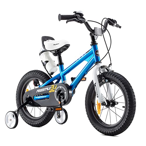 RoyalBaby Bicicletas Infantiles niña niño Freestyle BMX Ruedas auxiliares Bicicleta para niños 14 Pulgadas Azul