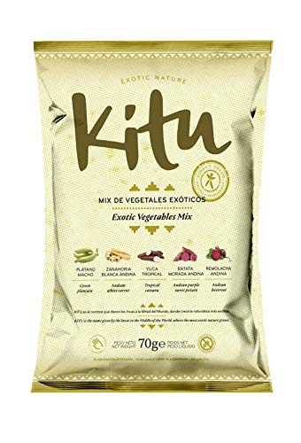 Kitu Snack- Caja de 24 unidades. Mix de vegetales exóticos saludables sin alérgenos, 70 gr