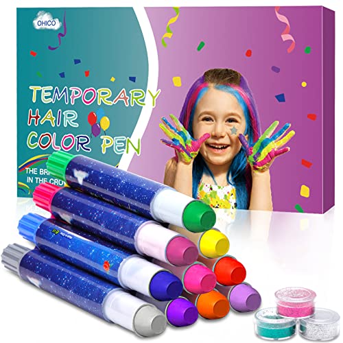 Purpledi 13pcs Tizas para el Pelo Temporales - tiza pelo niña lavable, Hair Chalk Peine de tiza para el pelo, Peine Tiza para el cabello Kit para carnaval, fiesta, Navidad, cumpleaños de Halloween