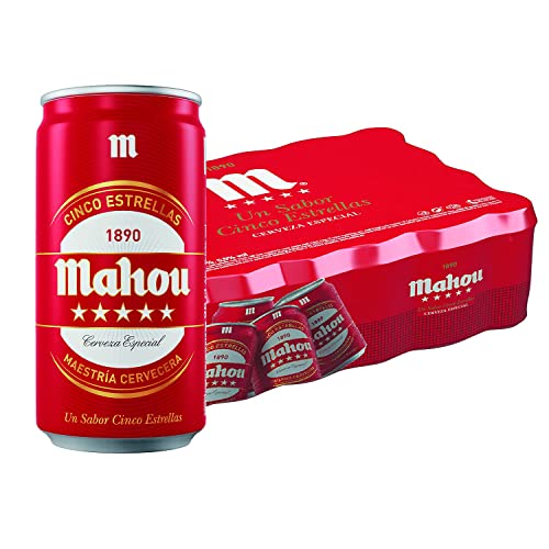 Mahou 5 Estrellas - Cerveza Dorada Lager, Pack de 24 Latas x 25 cl - 5,5 % Volumen de Alcohol