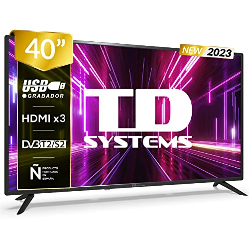 TD Systems - Televisores 40 Pulgadas Led Full HD, USB Grabador Reproductor, Sintonizador Digital DVB-T2/C/S2 - PRIME40X14F