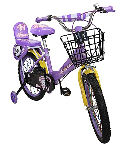 KEN ROD Bicicleta Niño | Bicicleta Infantil para Niños | Bicicletas de 3 a 8 años | Bici con Ruedines Infantil | Bicicleta con Cesta | Color Morado Pulgadas 18