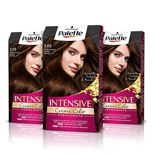Schwarzkopf Palette Intensive - Tinte 3.65 cabello Castaño Chocolate – Perfecta cobertura de canas – Coloración Permanente de Cuidado con Aceite de Marula - Color duradero hasta 8 semanas (Pack de 3)