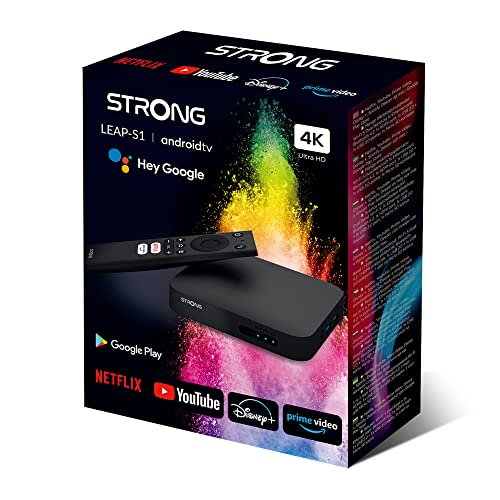 STRONG Caja de TV Android 4K Ultra-HD LEAP-S1 (Google Playstore, Netflix, Prime Video, Disney+, Youtube, HDR10, USB, LAN, WLAN, Bluetooth)