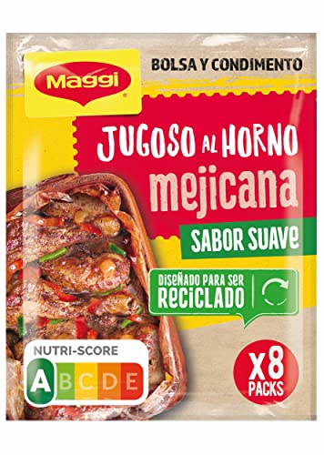 Maggi Jugoso al Horno Receta Mejicana - 1 Bolsa para Horno con Condimentos - Pack de 8x40g