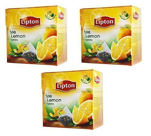 Lipton Té Negro - Limón - 20 Bolsitas De Té Premium, Con Forma De Pirámide en uno Caja [Paquete de 3]