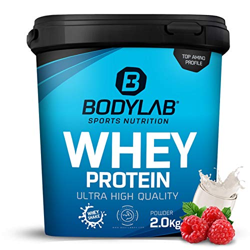 Bodylab24 Whey Protein Powder Yogur de frambuesa 2kg, polvo rico en proteína para músculos más fuertes, la proteína de suero puede promover la construcción de músculo, 80% de proteína, sin aspartamo