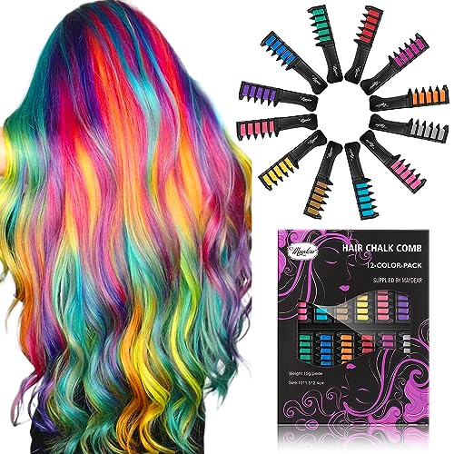 Maydear - Peine de tiza para el cabello temporal, 12 colores, no tóxico, lavable, para teñir el cabello, apto para niños, para fiestas, cosplay, bricolaje