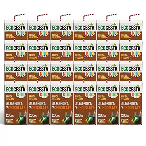 Ecocesta - Pack de 24 Unidades de 200 ml de Bebida Ecológica Vegetal Mini de Almendra y Chocolate con Calcio - Apto para Veganos - Ideal para el Desayuno y la Merienda